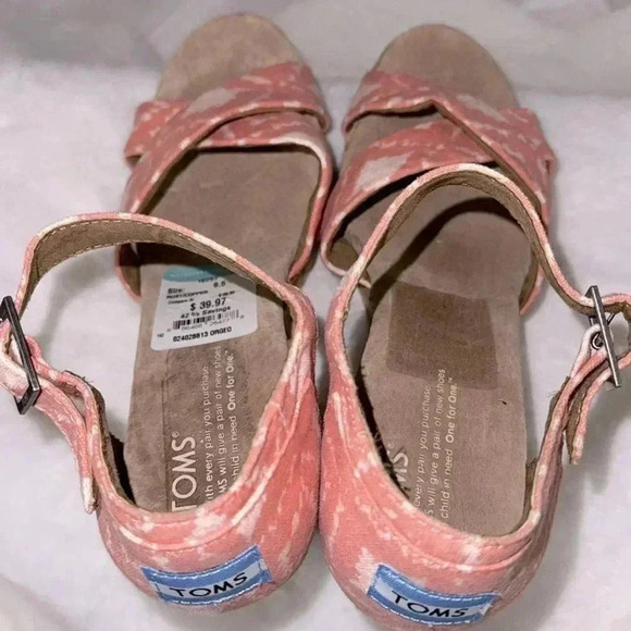 TOMS Sienna Cork Wedge Sandals Coral Cream Size 9.5 NWOT Summer Shoes Vacation - Picture 7 of 9